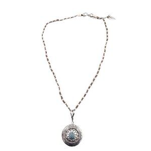 Coldwater Creek Beaded Chain Floral Engraved Locket Pendant Necklace 20-22 in
